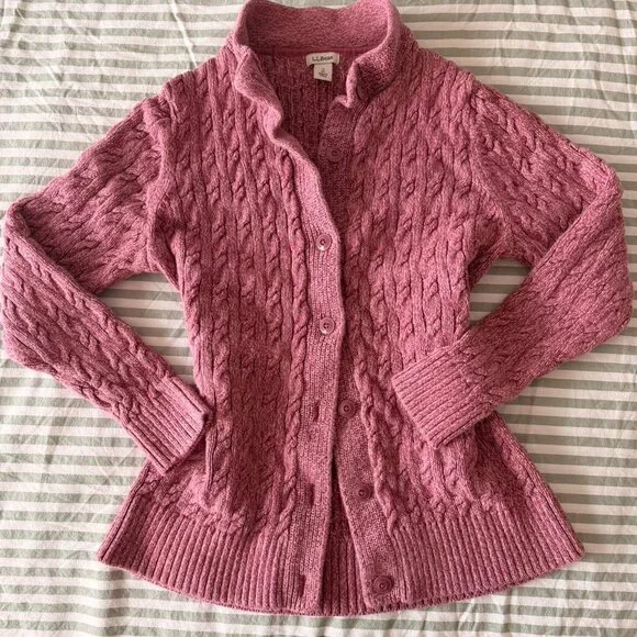 Vintage Llbean Pink Cable Knit 49 Cf - Picture 2 of 6